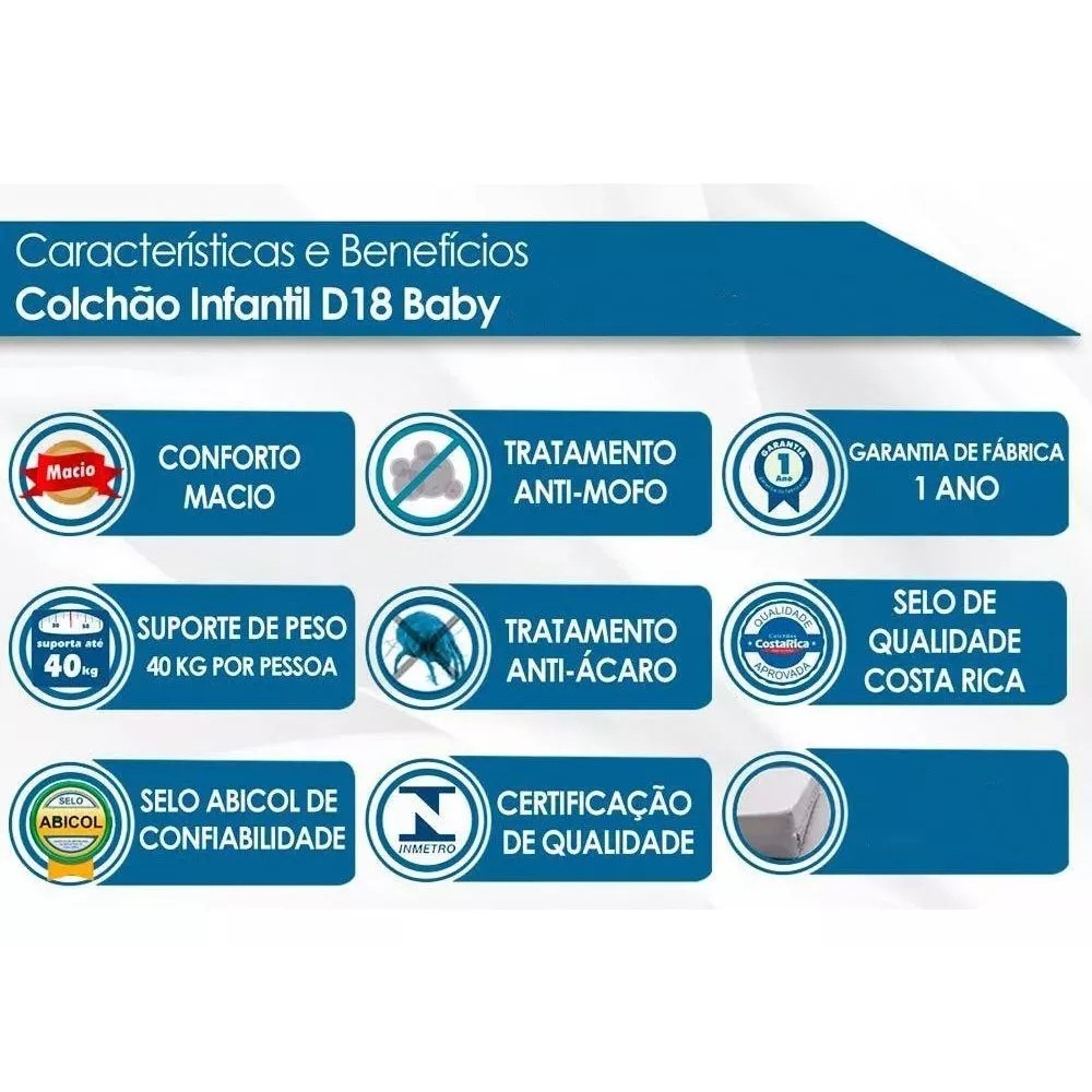 Colchão Infantil Baby 60x130 Macio Para Berço Nacional B60
