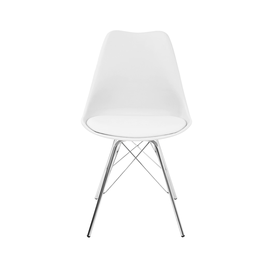 Cadeira Design Leda Estofada Eames Branca Tower Cromado