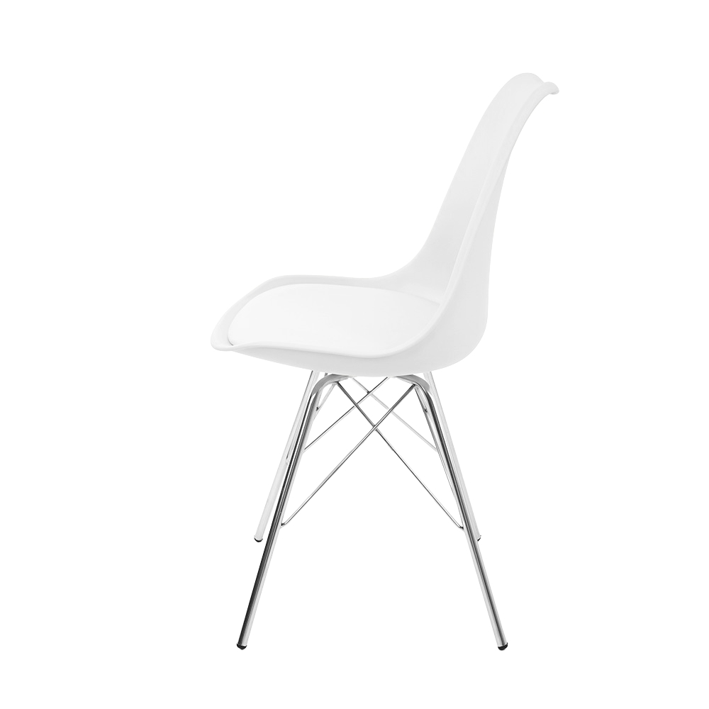 Cadeira Design Leda Estofada Eames Branca Tower Cromado