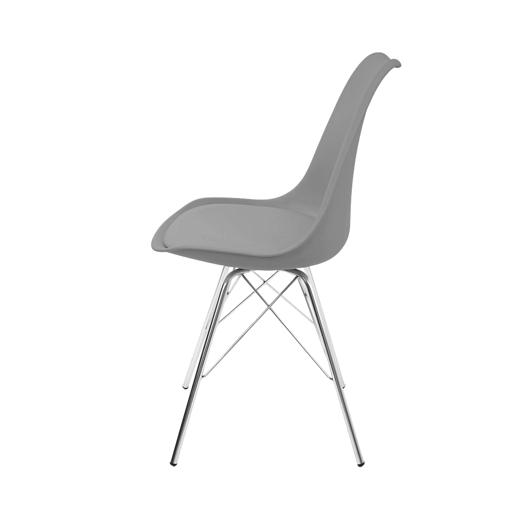 Cadeira Design Leda Estofada Eames Cinza Tower Cromado