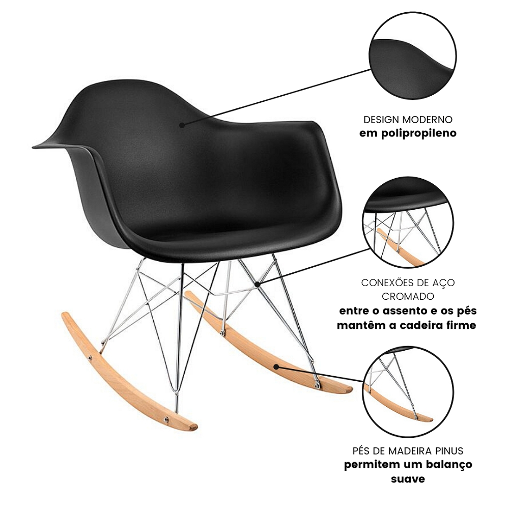 Cadeira Eames DAW de Balanço Preta