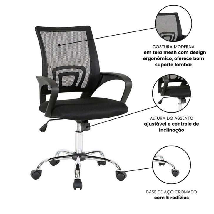 cadeira de ergonomica escritorio（Preto） : .com.br: Casa
