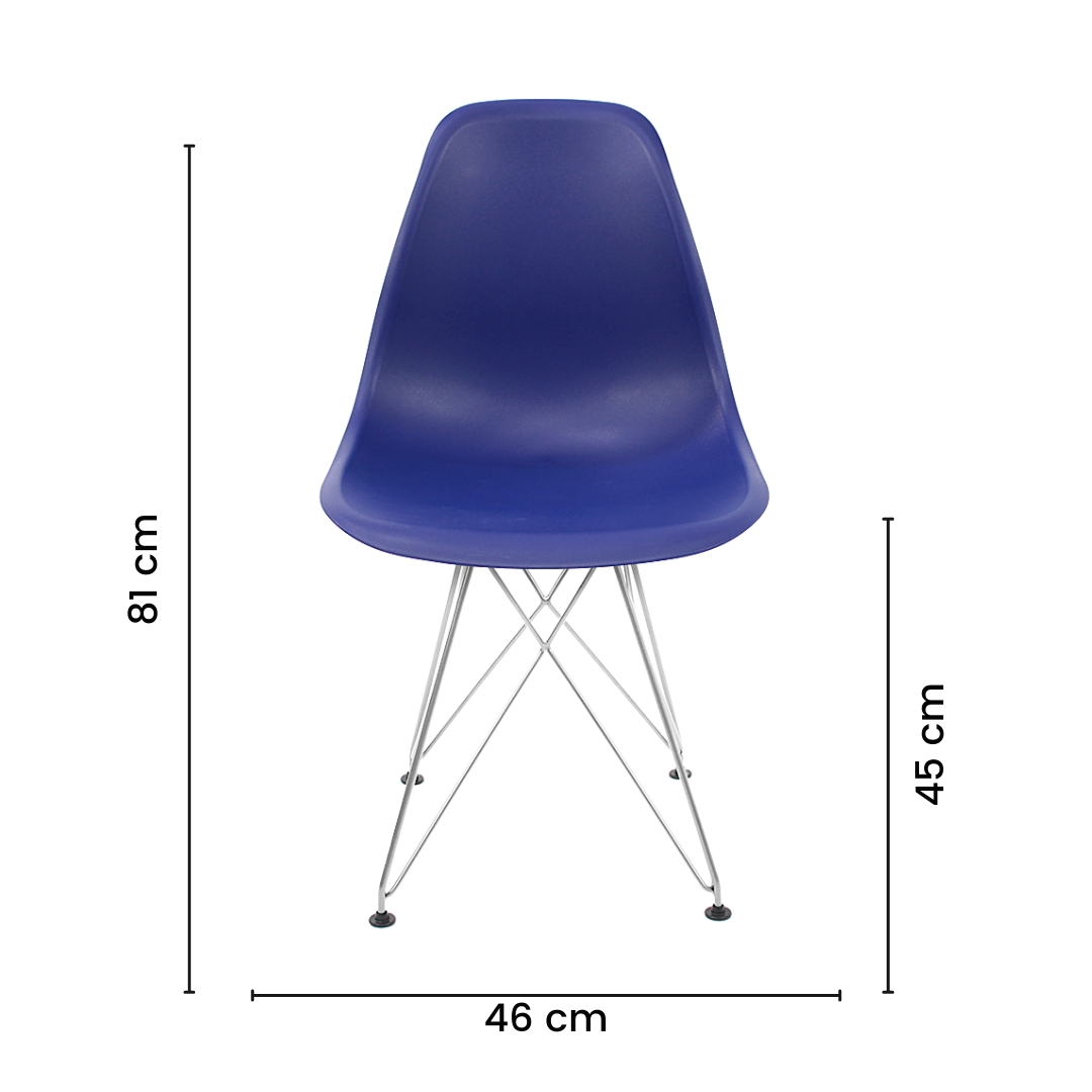Cadeira Jantar Eiffel Eames Azul Marinho Ferro Cromado