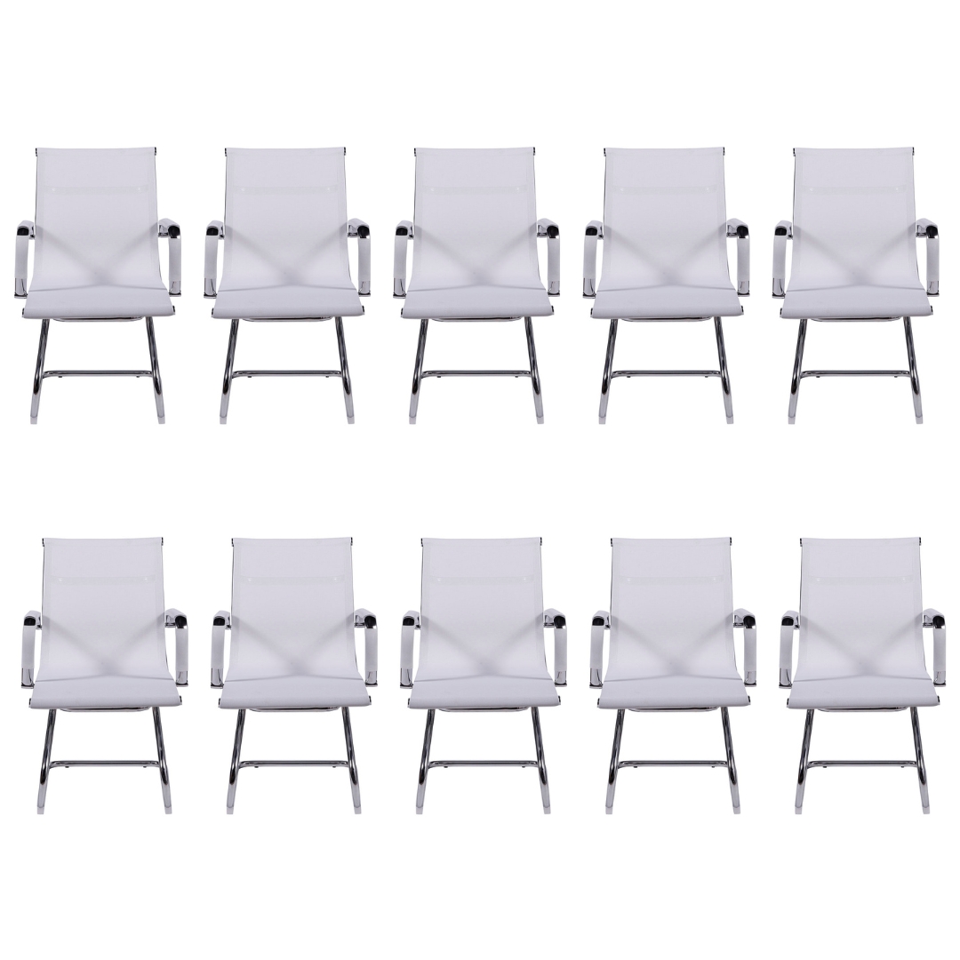Kit 10 Cadeiras Fixa Escritório Esteirinha Eames Tela Branca