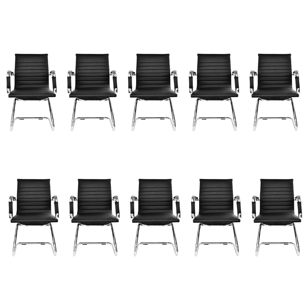 Kit 10 Esteirinha Eames Escritório Preta Fixa