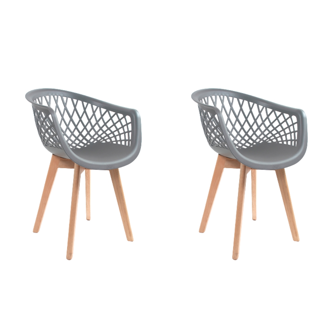 Kit 2 Cadeiras Design Eames Wood Web Cinza