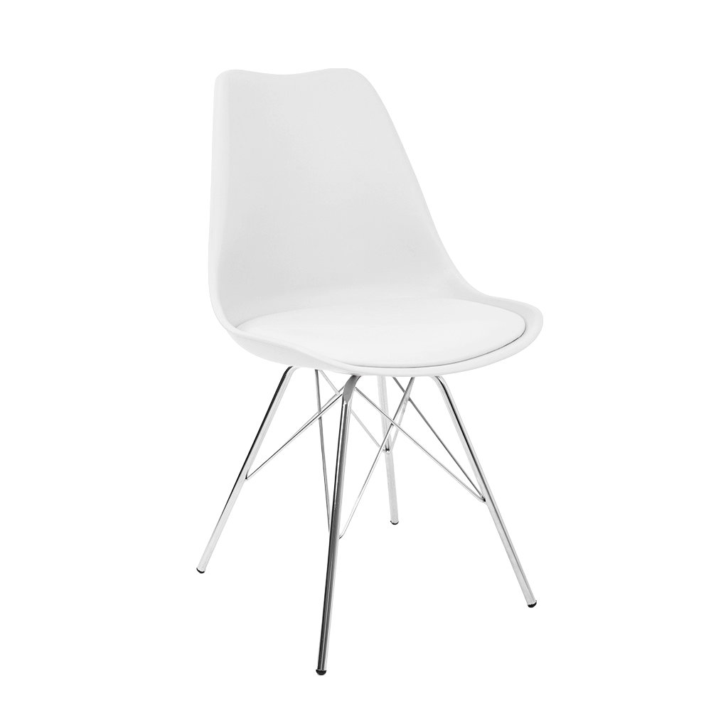 Kit 2 Cadeiras Leda Estofada Eames Branca Tower Cromado