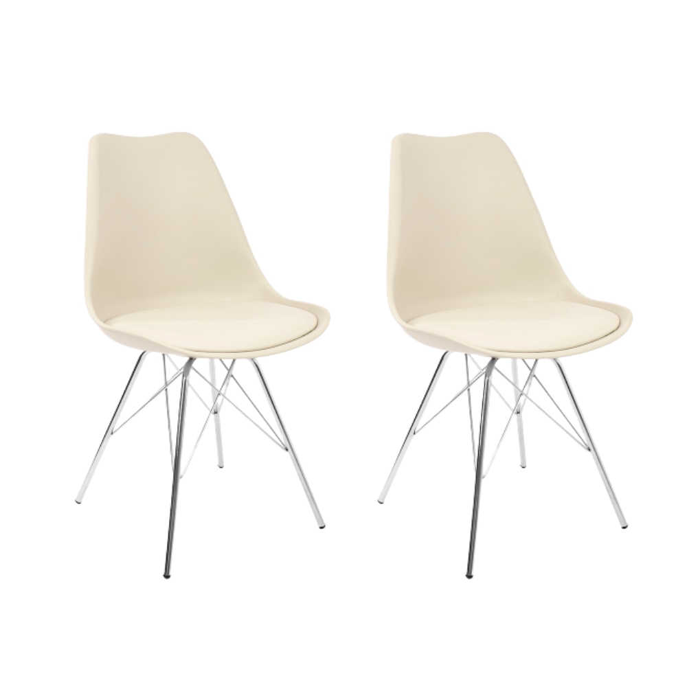 Kit 2 Cadeiras Leda Tower Estofada Nude Eames Cromado
