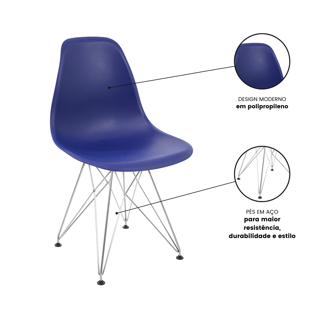 Kit 2 Eiffel Eames Azul Marinho Ferro Cromado