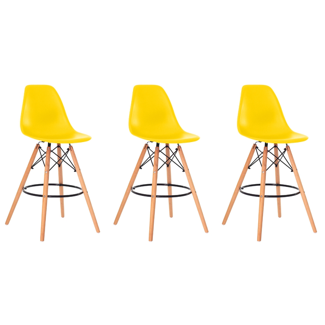 Kit 3 Banquetas Design Eiffel Eames Amarela