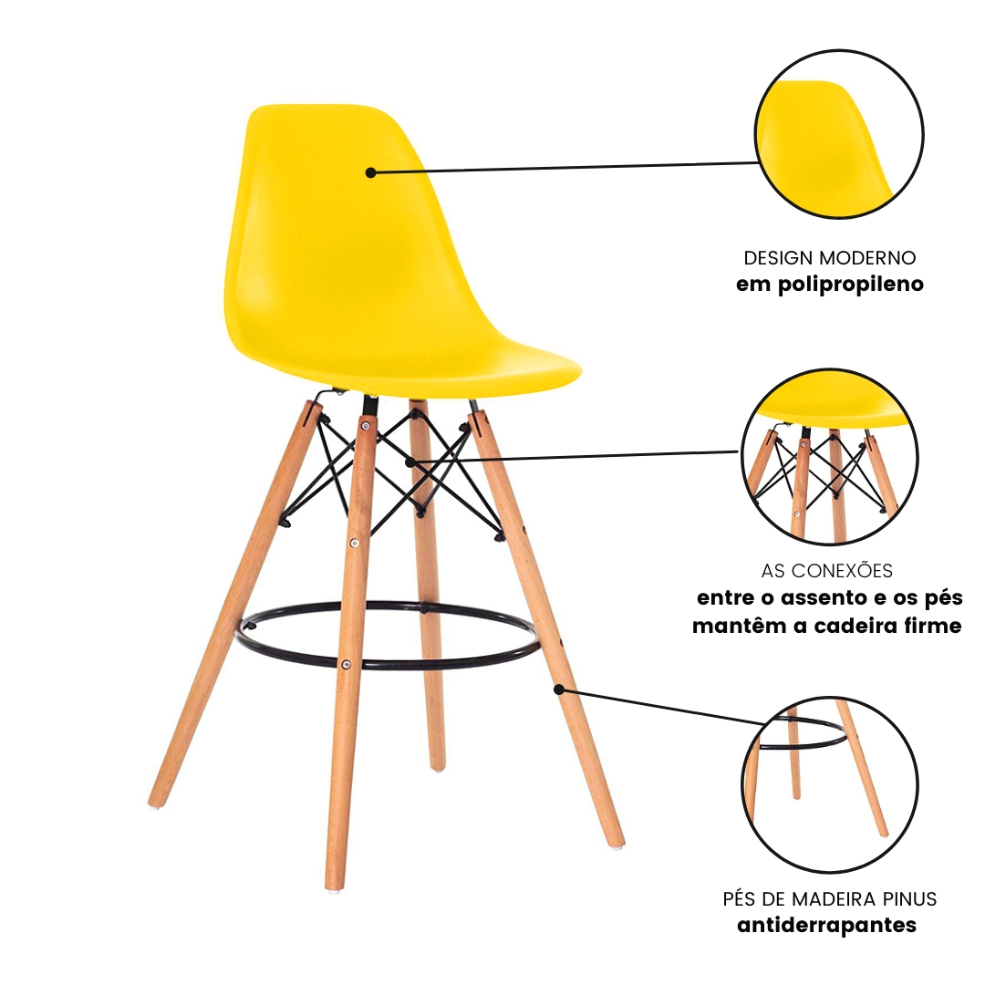 Kit 3 Banquetas Design Eiffel Eames Amarela
