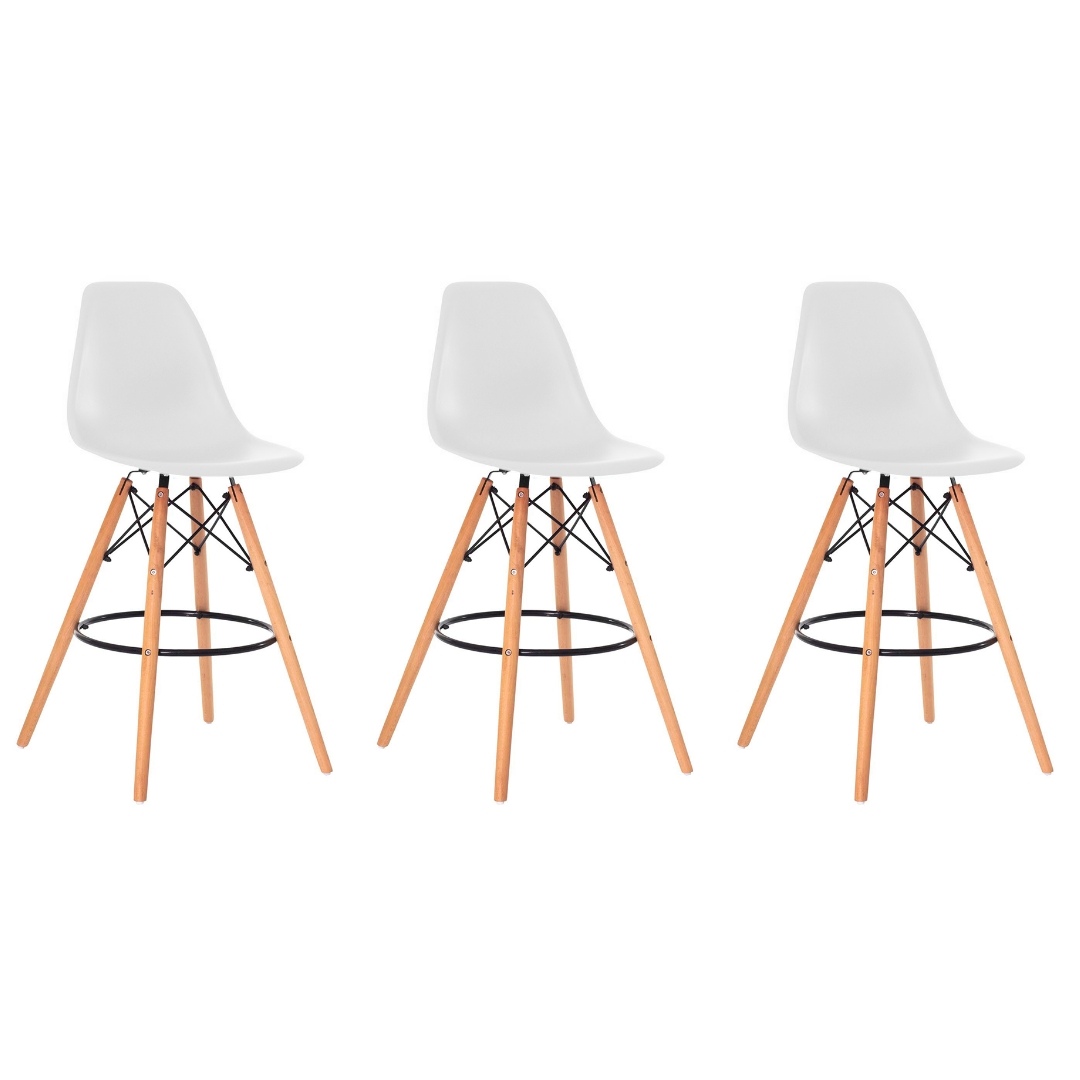 Kit 3 Banquetas Design Eiffel Eames Branca