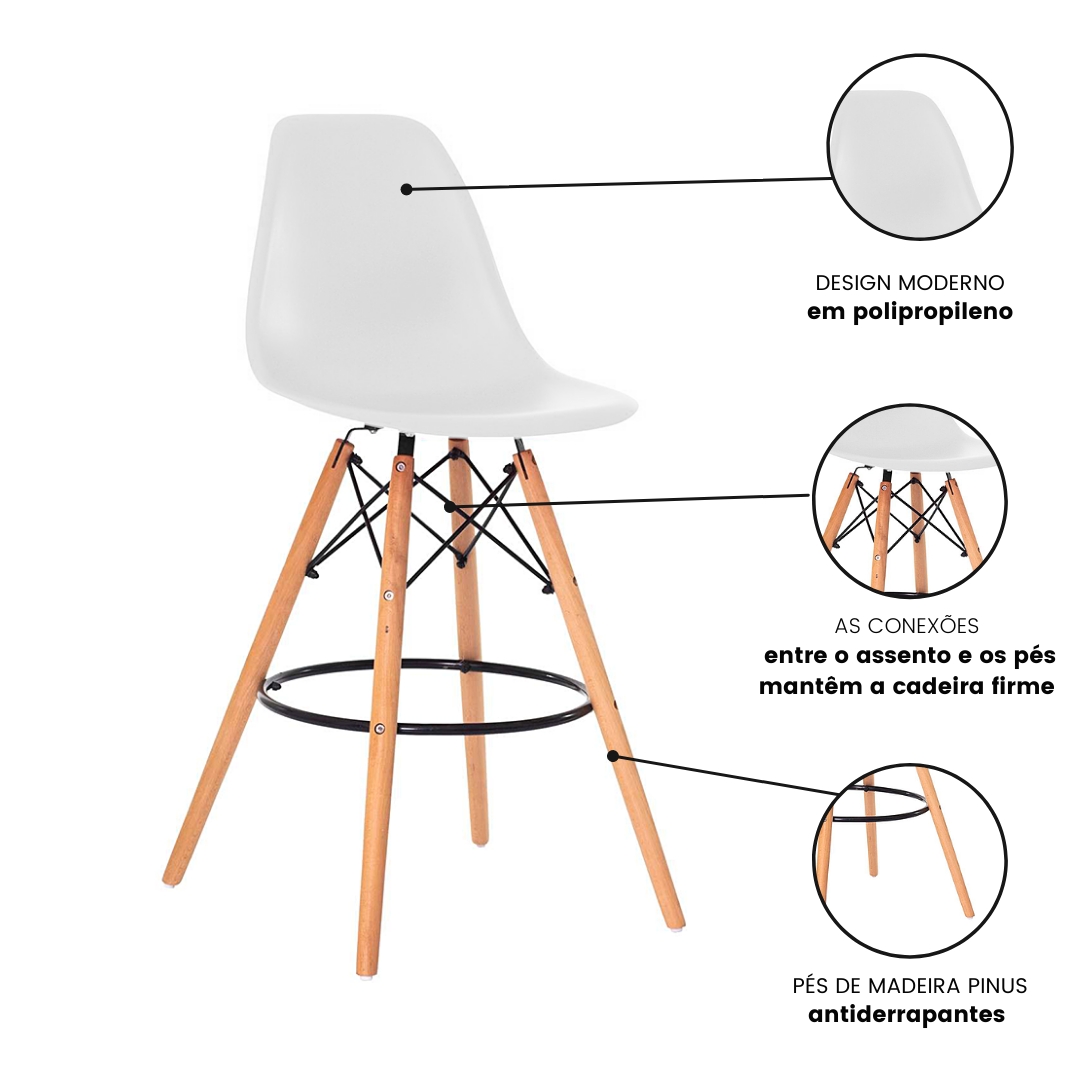 Kit 3 Banquetas Design Eiffel Eames Branca