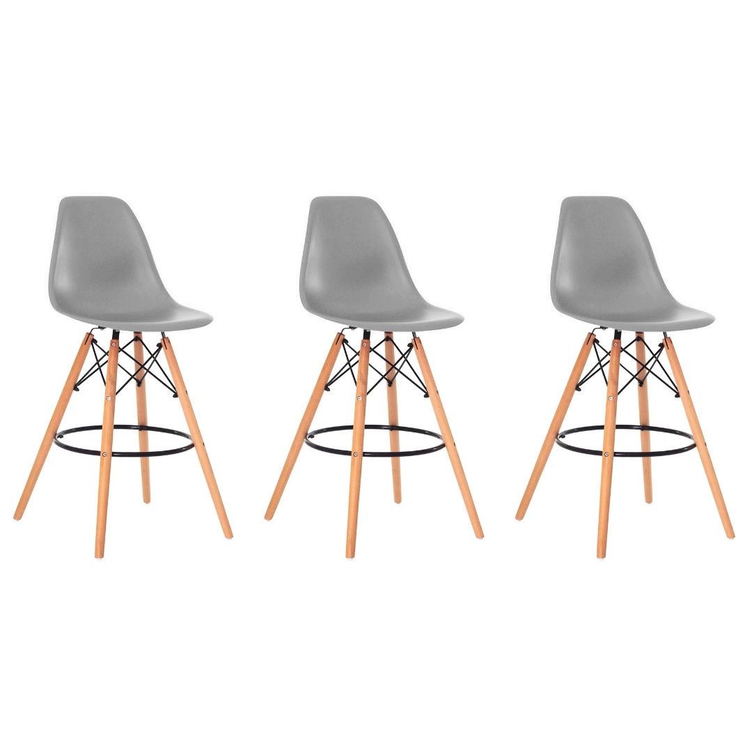 Kit 3 Banquetas Design Eiffel Eames Cinza