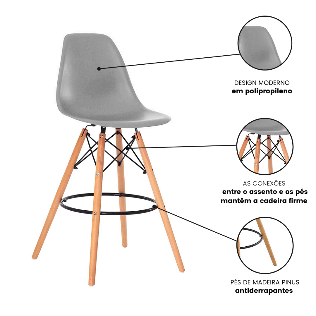 Kit 3 Banquetas Design Eiffel Eames Cinza