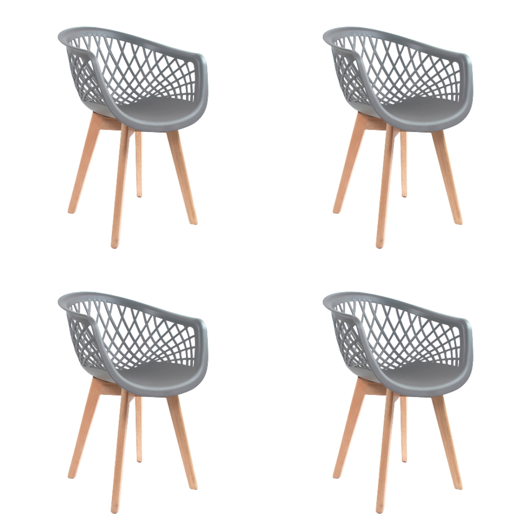 Kit 4 Cadeiras Design Eames Wood Web Cinza