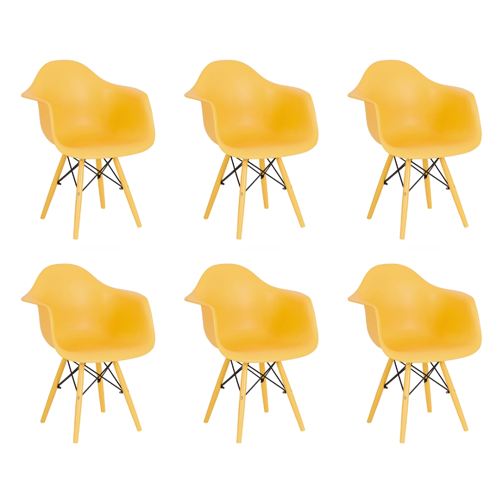 Kit 6 Cadeiras Color Eiffel Eames Jantar Braço Amarela