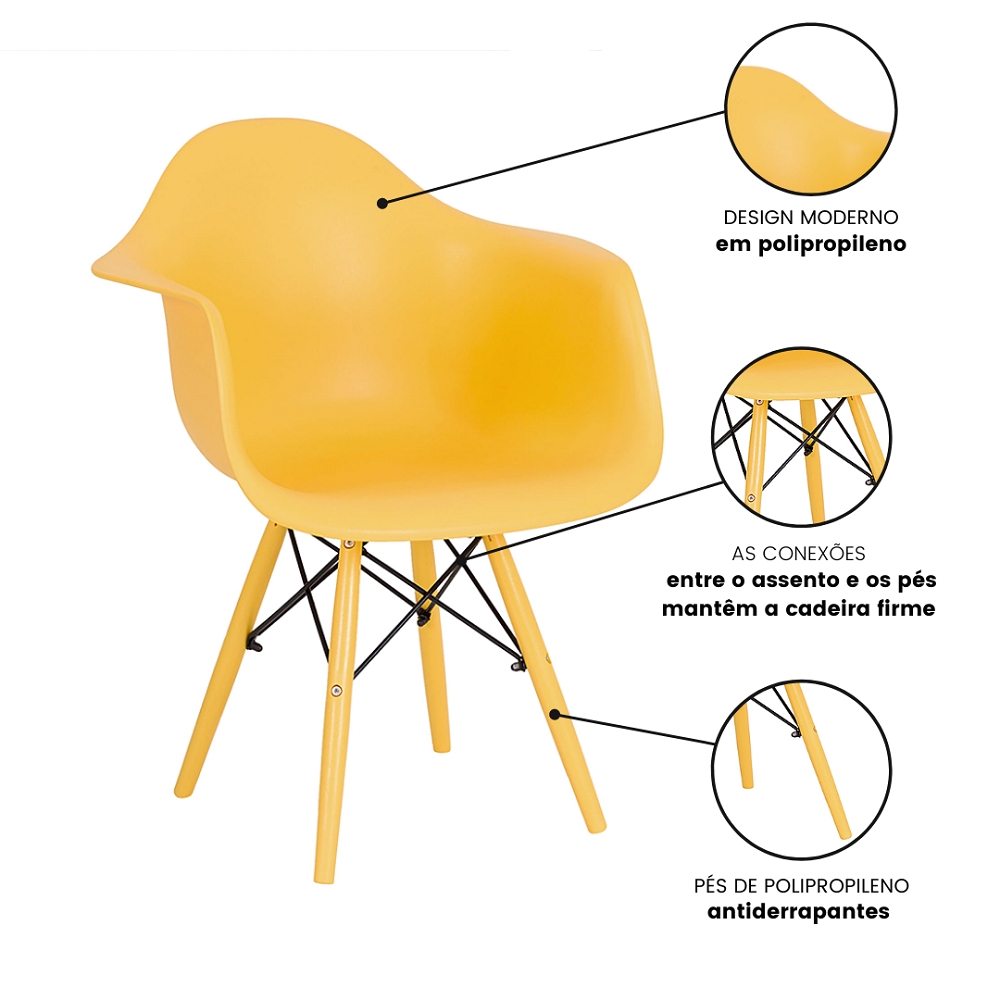 Kit 6 Cadeiras Color Eiffel Eames Jantar Braço Amarela