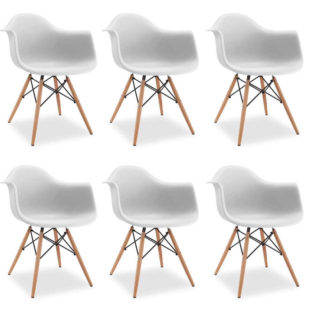Kit 6 Cadeiras De Jantar Com Braço Eames Daw Wood Daw Branca