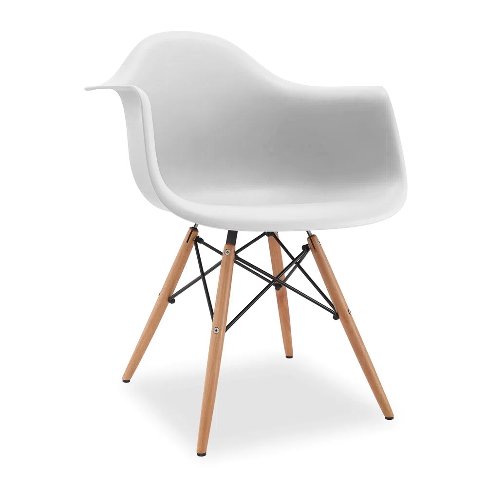 Kit 6 Cadeiras De Jantar Com Braço Eames Daw Wood Daw Branca