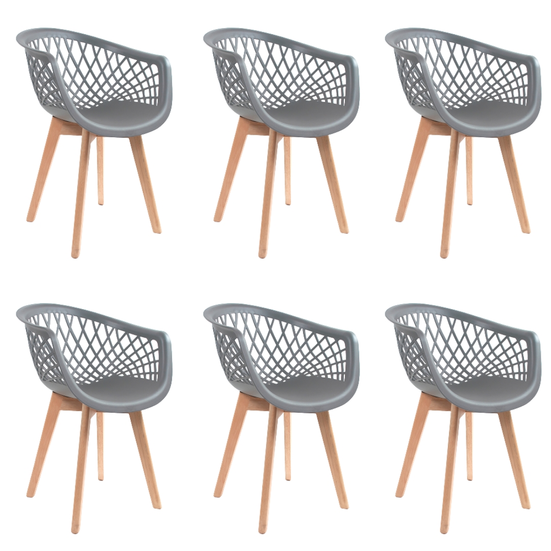 Kit 6 Cadeiras Design Eames Wood Web Cinza