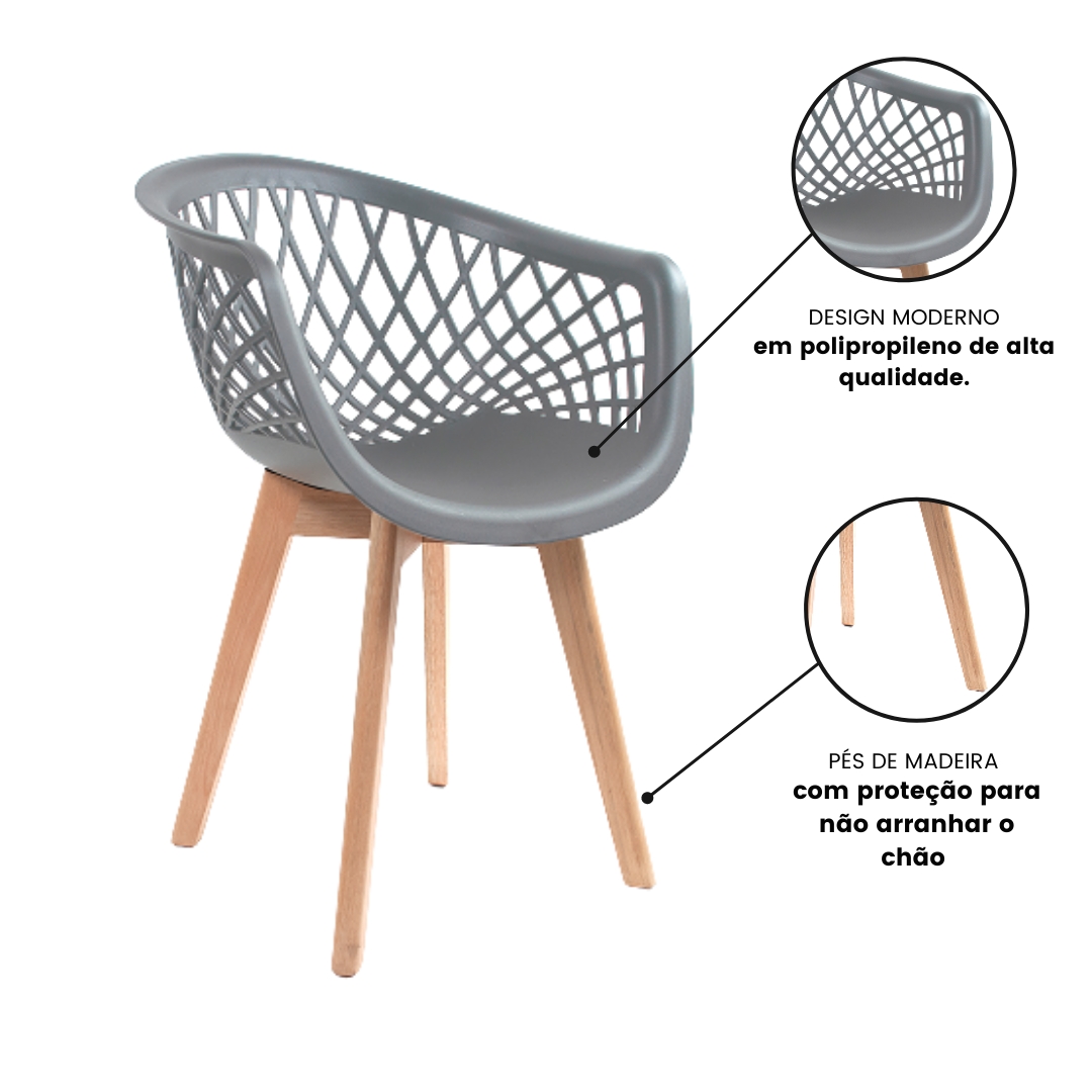 Kit 6 Cadeiras Design Eames Wood Web Cinza