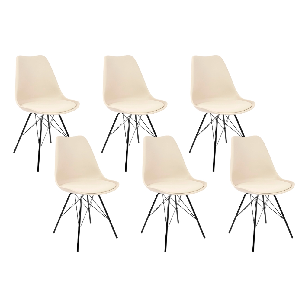 Kit 6 Cadeiras Design Leda Tower Estofada Nude Preto