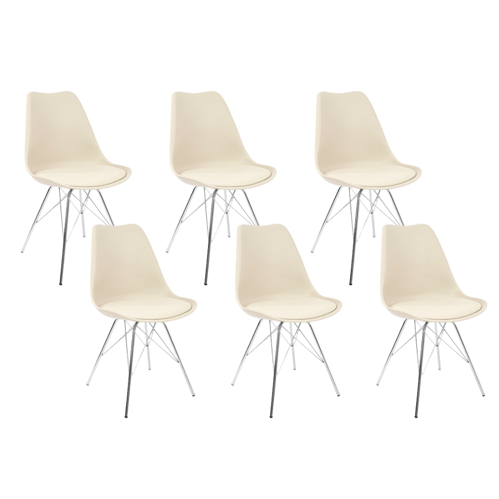 Kit 6 Cadeiras Leda Tower Estofada Nude Eames Cromado