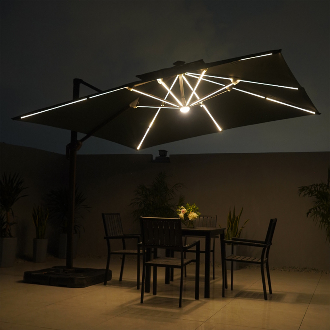 Ombrelone Guarda Sol Gold Led Alumínio 3,0 x 3,0 C/ Base em 100 L Cor Preto