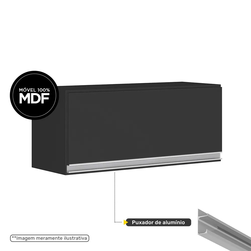 Armário Aéreo Geladeira e Lavanderia 1 Porta 0,60m MDF BP Preto TX - SSX Multicoisas