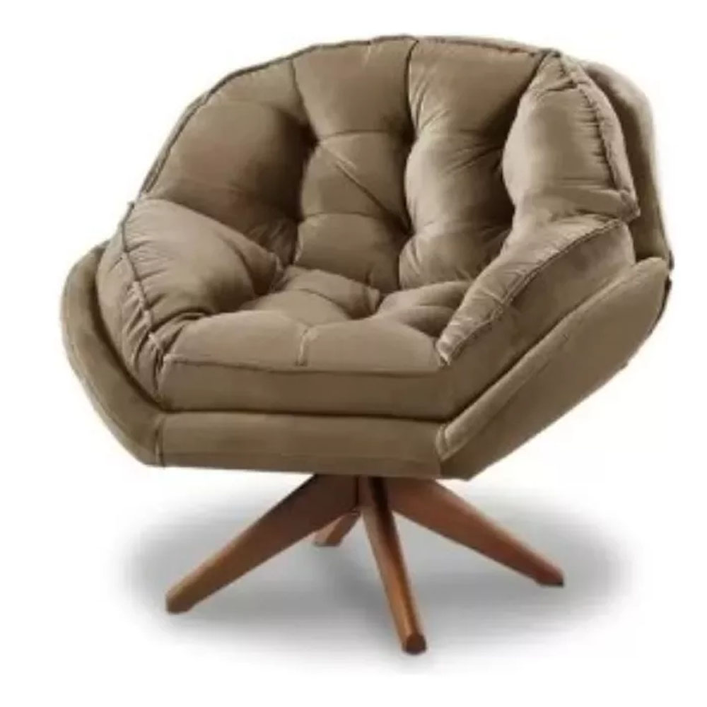 Poltrona Decorativa Califórnia Com Base Giratória Veludo Capuccino - SSX Multicoisas