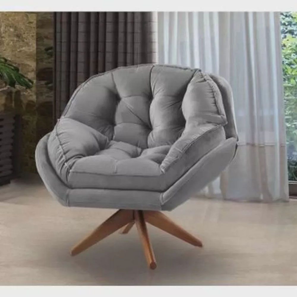 Poltrona Decorativa Califórnia Com Base Giratória Veludo Cinza - SSX Multicoisas