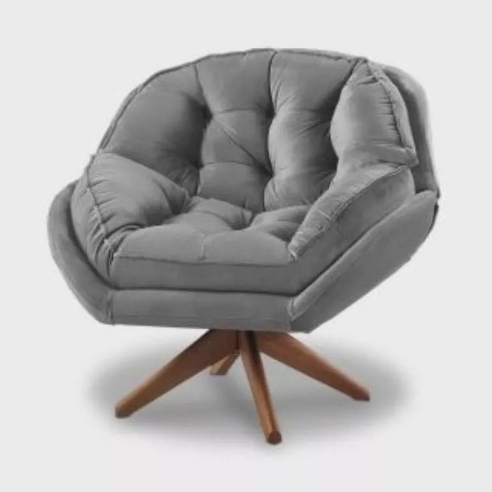 Poltrona Decorativa Califórnia Com Base Giratória Veludo Cinza - SSX Multicoisas