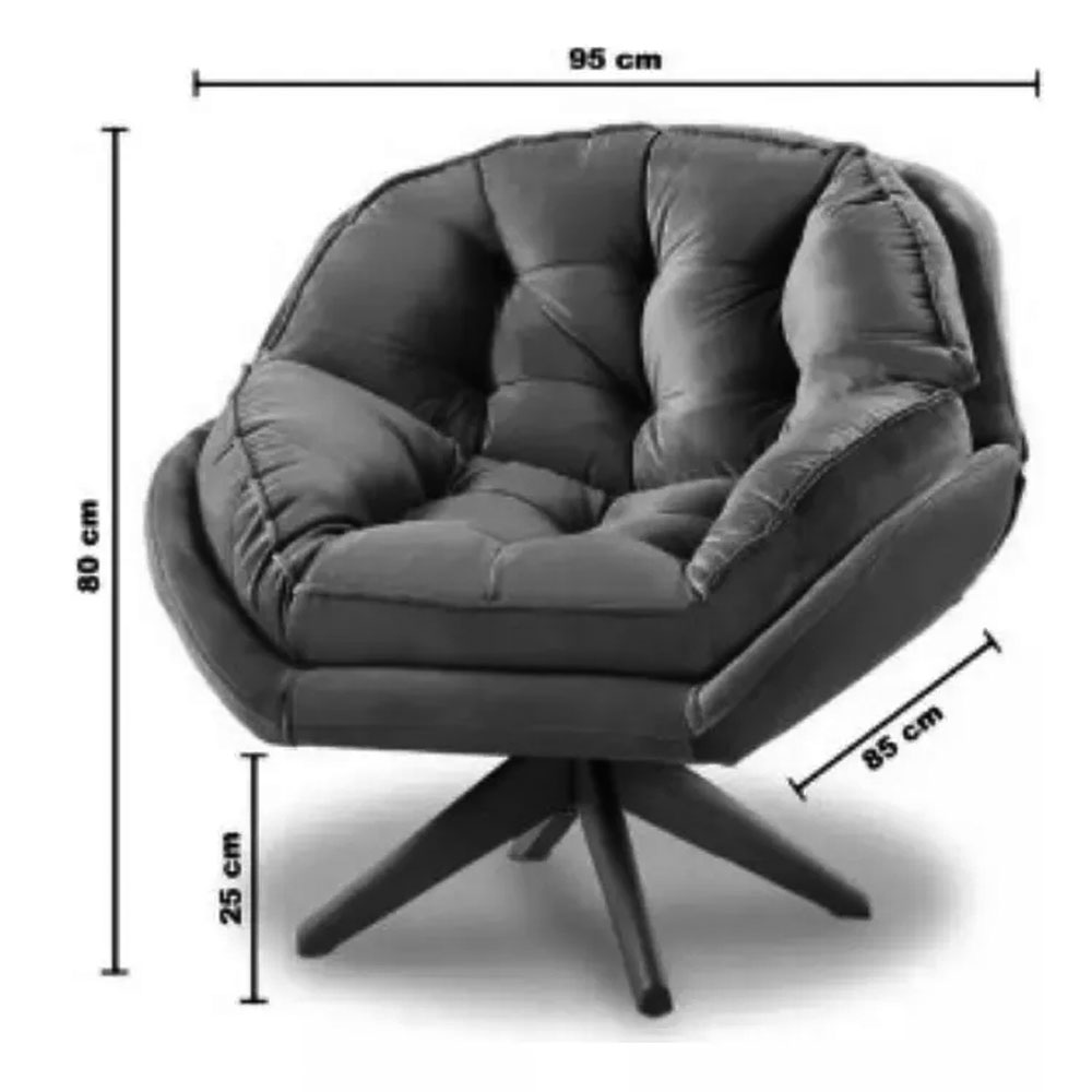 Poltrona Decorativa Califórnia Com Base Giratória Veludo Cinza - SSX Multicoisas