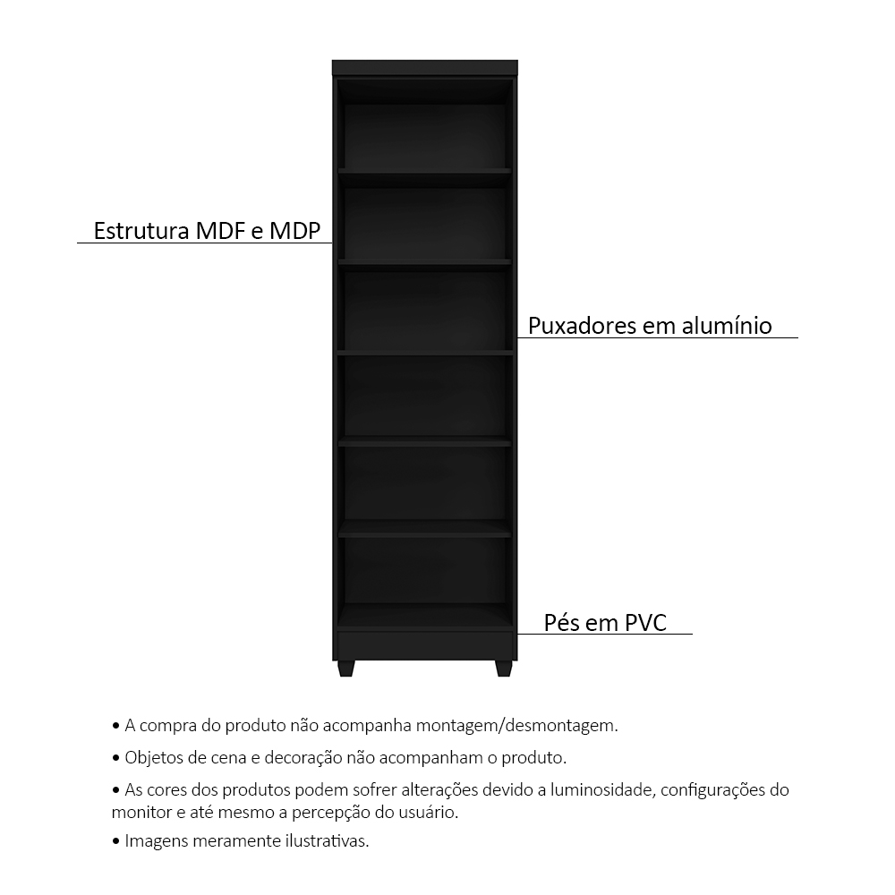Armário Lavanderia Multiuso Isabela 2 Portas Preto - Saga Decor