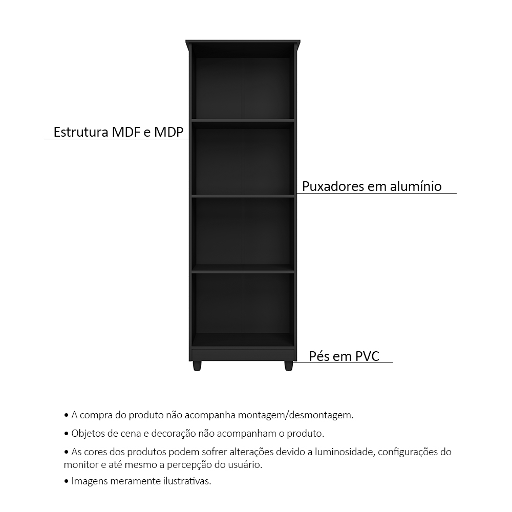 Armário Lavanderia Multiuso Nina 2 Portas Preto - Saga Decor