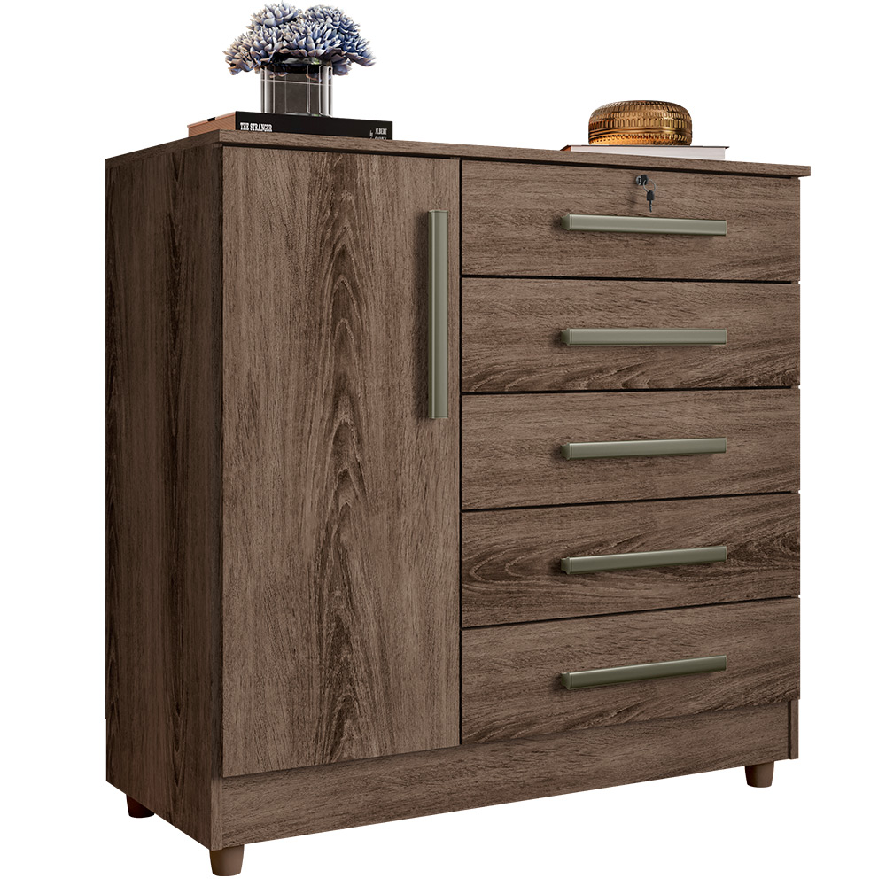 Cômoda para Quarto 1 Porta 5 Gavetas Vitória Ypê - Saga Decor