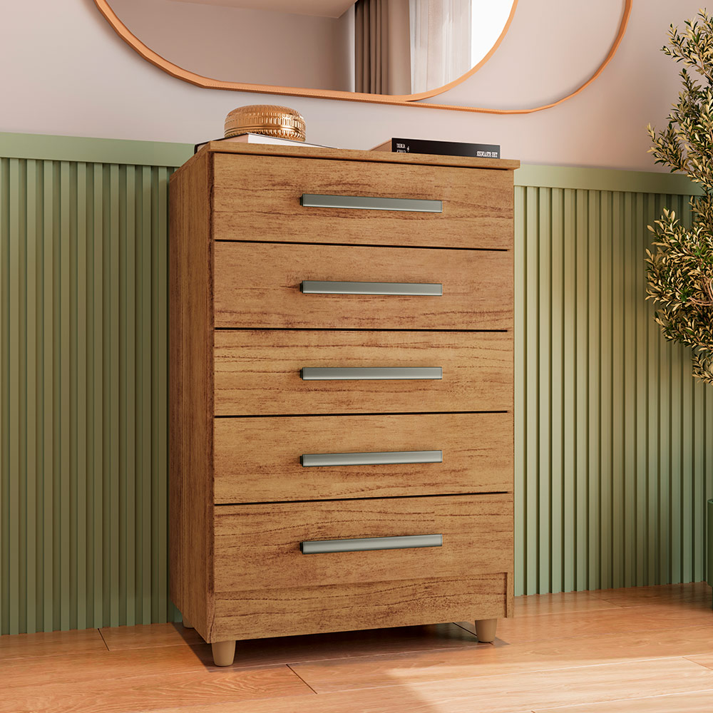 Cômoda para Quarto 5 Gavetas Paola Cedro - Saga Decor