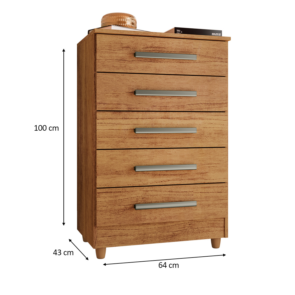 Cômoda para Quarto 5 Gavetas Paola Cedro - Saga Decor