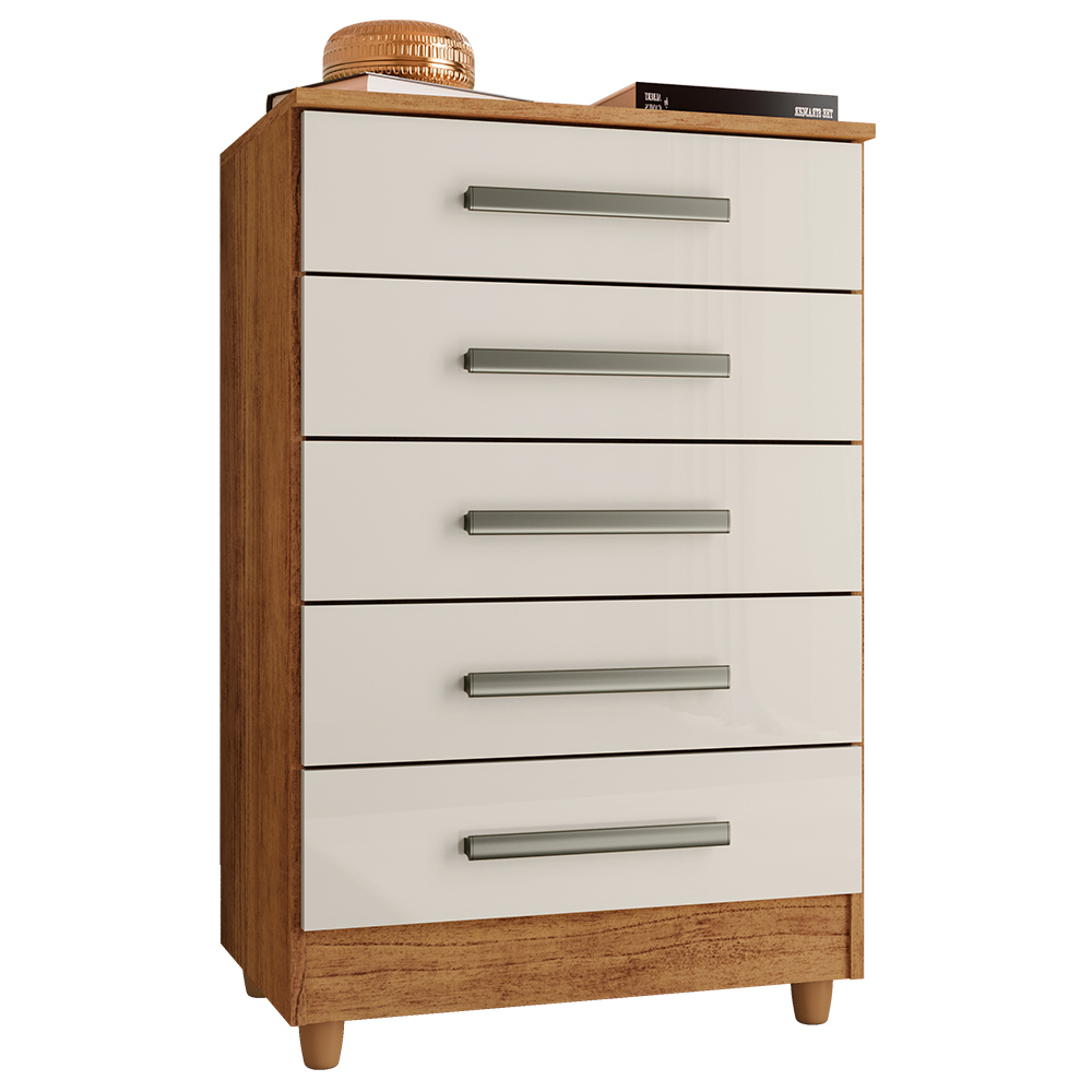 Cômoda para Quarto 5 Gavetas Paola Cedro Areia - Saga Decor