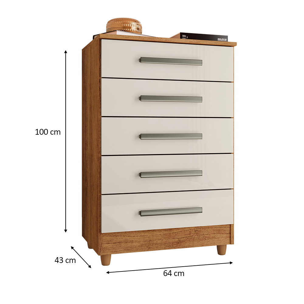 Cômoda para Quarto 5 Gavetas Paola Cedro Areia - Saga Decor