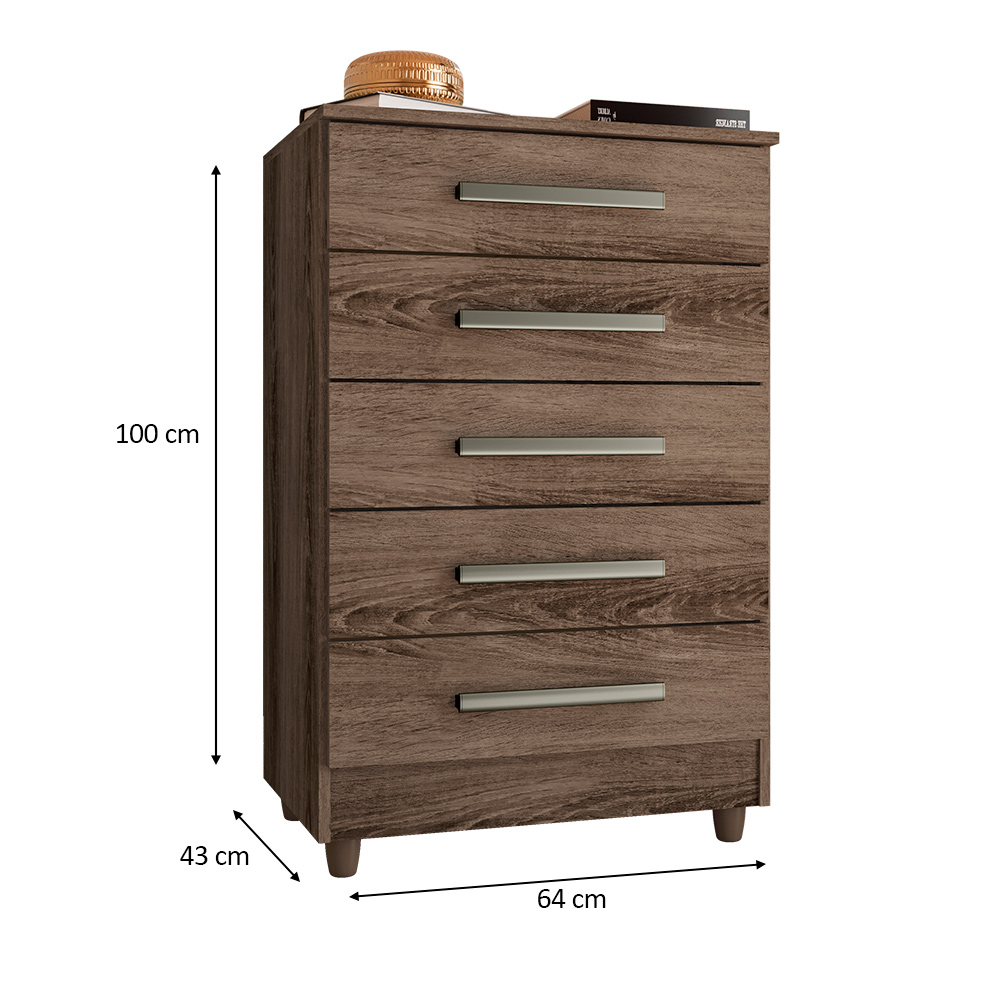 Cômoda para Quarto 5 Gavetas Paola Ypê - Saga Decor