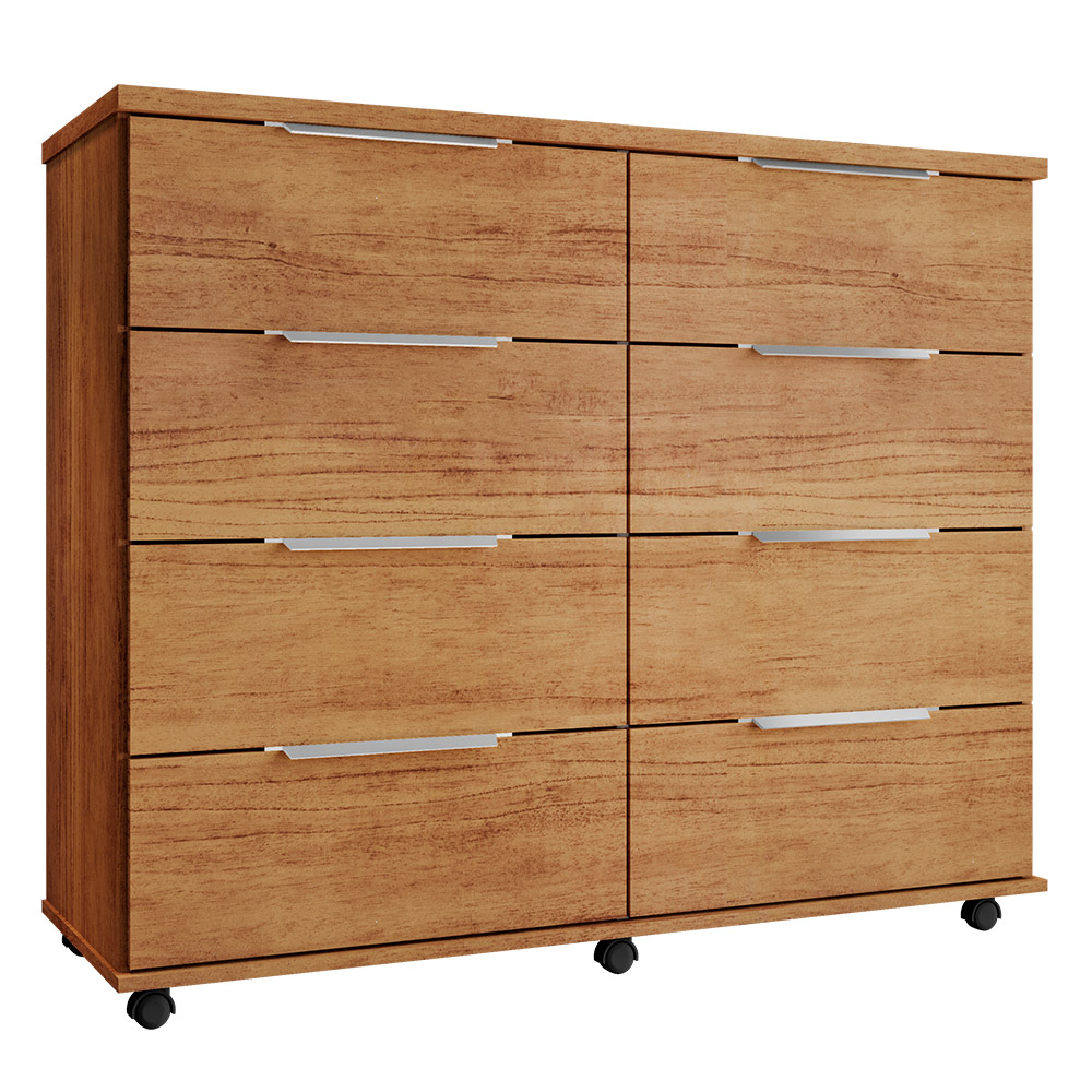 Cômoda para Quarto 8 Gavetas com Rodízios Athenas Cedro - Saga Decor
