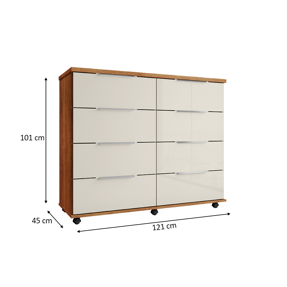 Cômoda para Quarto 8 Gavetas com Rodízios Athenas Cedro Areia - Saga Decor