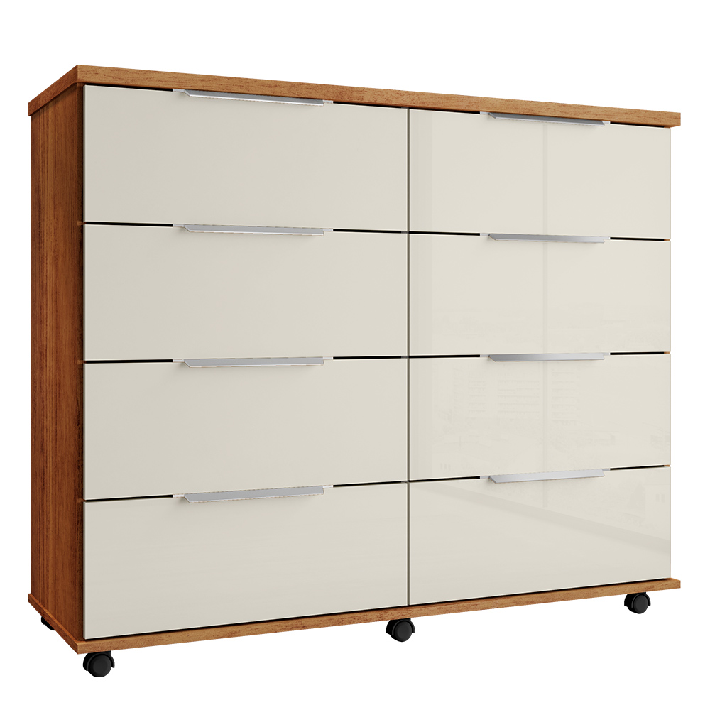Cômoda para Quarto 8 Gavetas com Rodízios Athenas Cedro Areia - Saga Decor