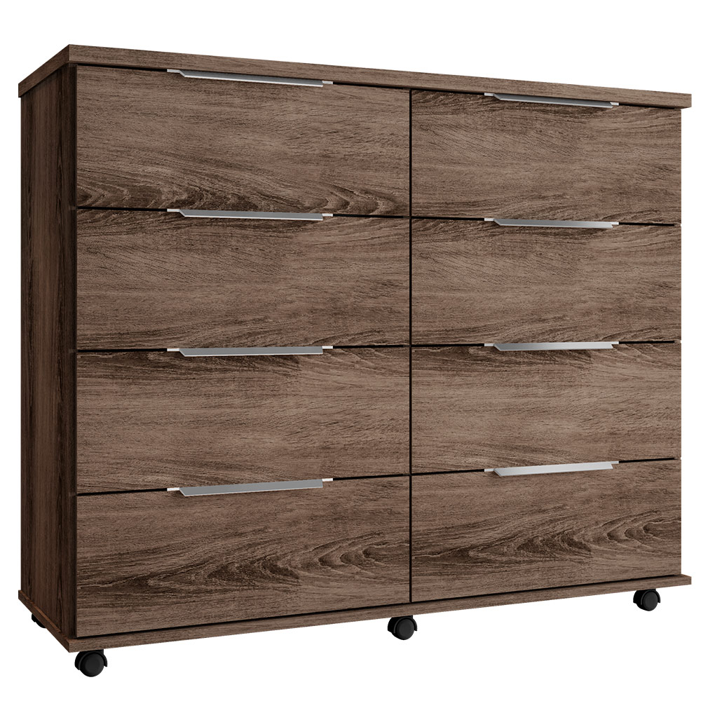 Cômoda para Quarto 8 Gavetas com Rodízios Athenas Ypê - Saga Decor