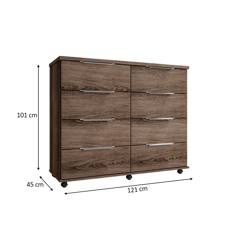 Cômoda para Quarto 8 Gavetas com Rodízios Athenas Ypê - Saga Decor