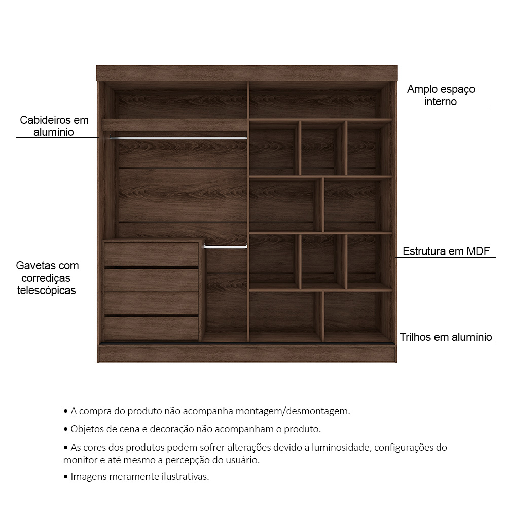 Guarda Roupa Casal 2 Portas 4 Gavetas Blumenau Ypê Areia - Saga Decor