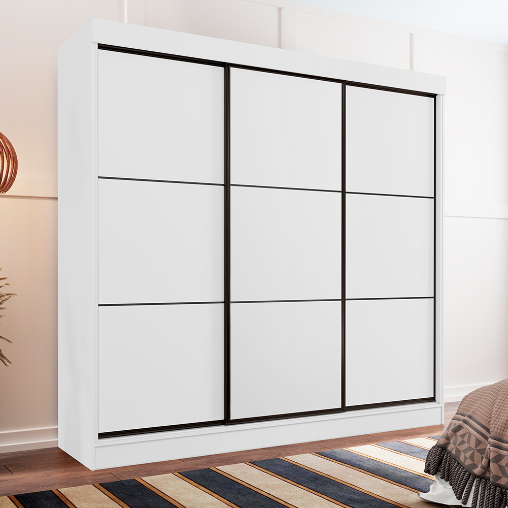 Guarda Roupa Casal 3 Portas de Correr 8 Gavetas Tókio Branco - Saga Decor