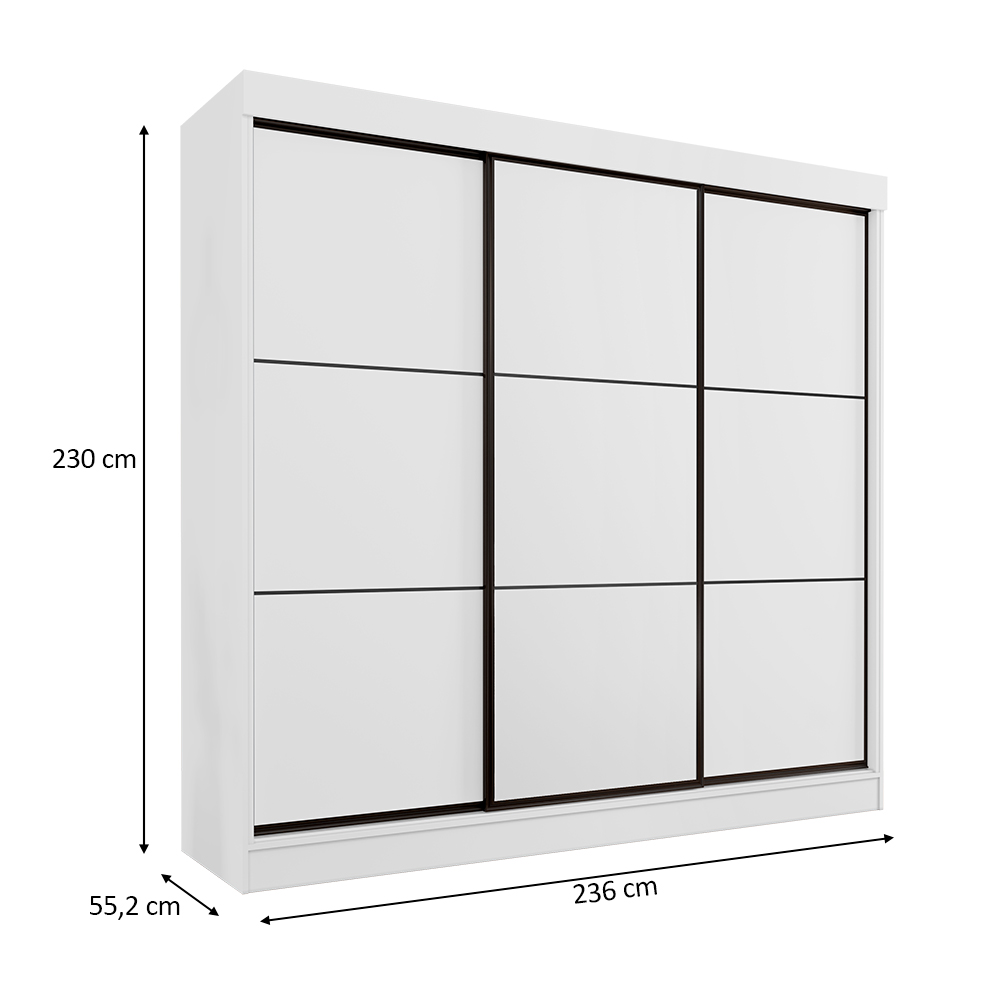 Guarda Roupa Casal 3 Portas de Correr 8 Gavetas Tókio Branco - Saga Decor